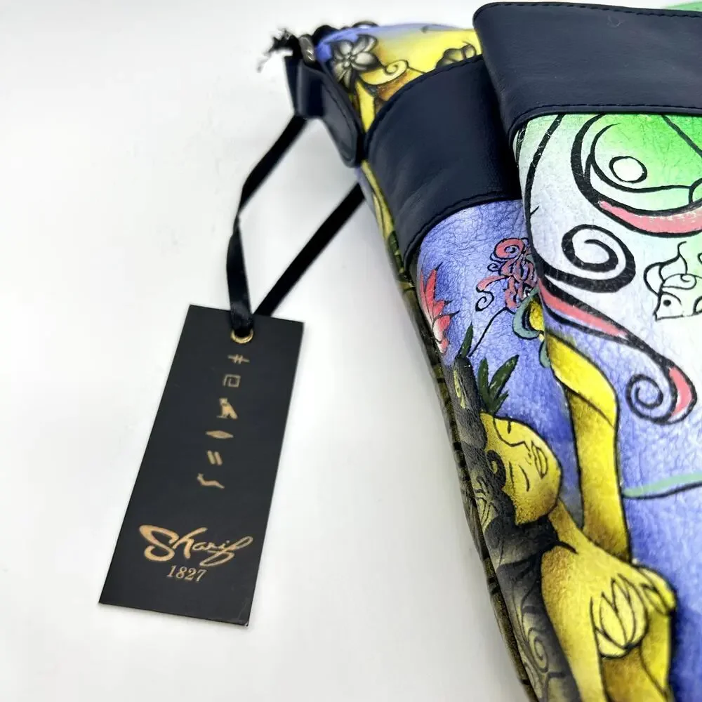 NWT Sharif 1827 Mermaid Bag Handpainted Boho Unique Blue Leather Purse Crossbody